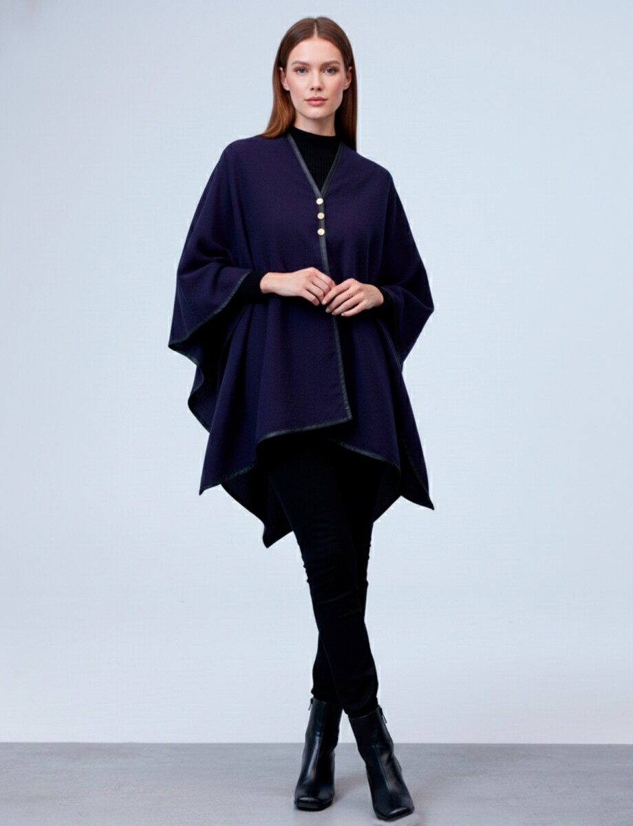 Ruana Botones Ribete - Azul 