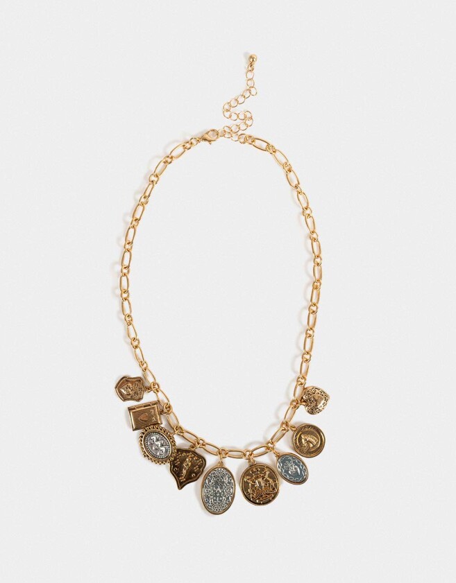 Collares Cortos Multi dijes Collar De Metal - Combinacion Bicolor