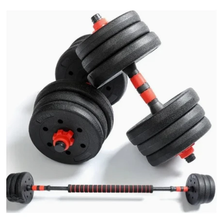 Set Mancuerna Bosco Ajustable + Barra 20 Kg Total Negro