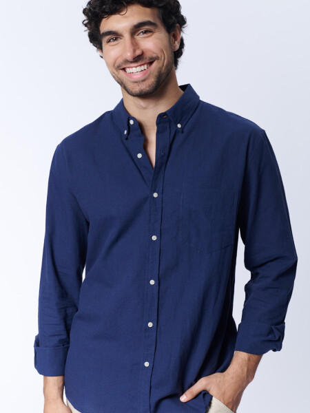 Camisa Con Lino Azul