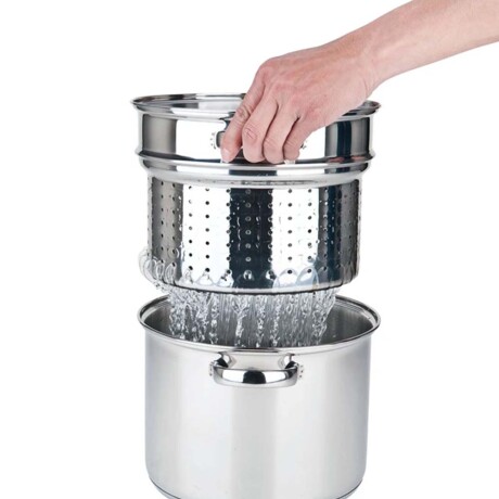 Olla Pastera Vaporera Ø24Cm Acero Inoxidable y Tapa Vidrio Plateado