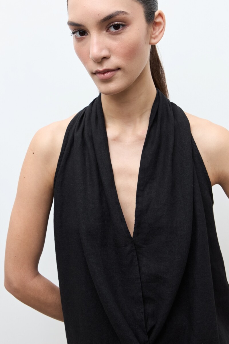Blusa lino drapeada negro