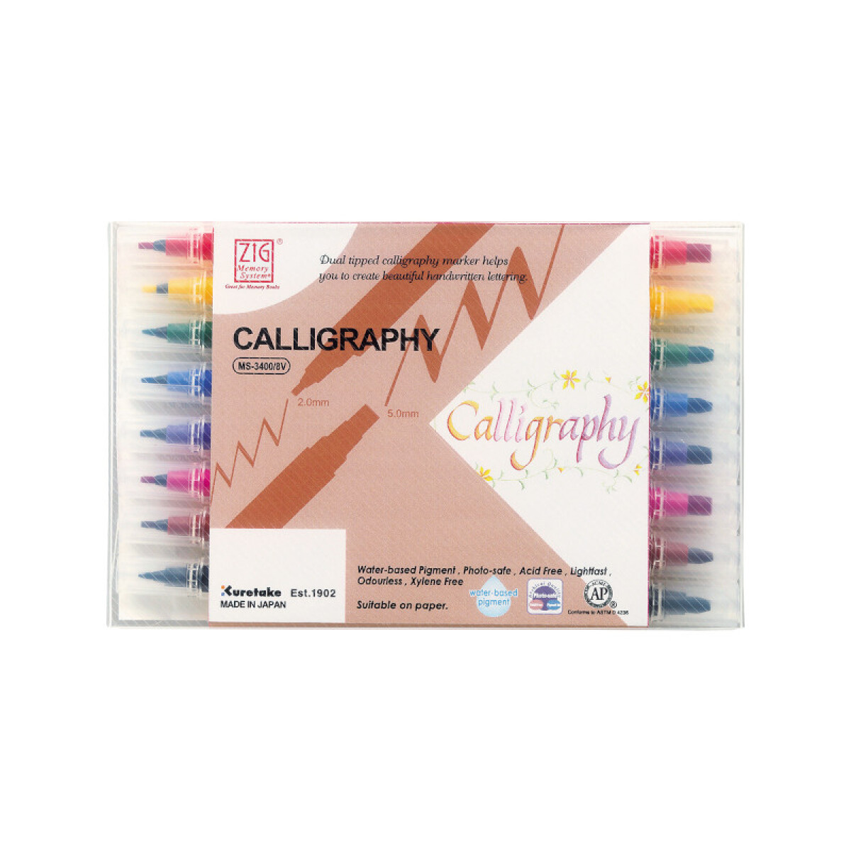 Marcadores doble punta para Caligrafía - ZIG - 8 colores 