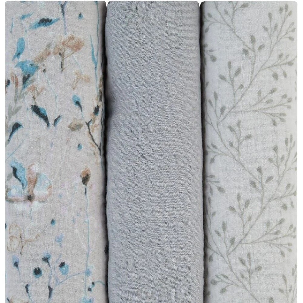 Set x3 muselinas 75x75 swaddle KIKKABOO fields grey