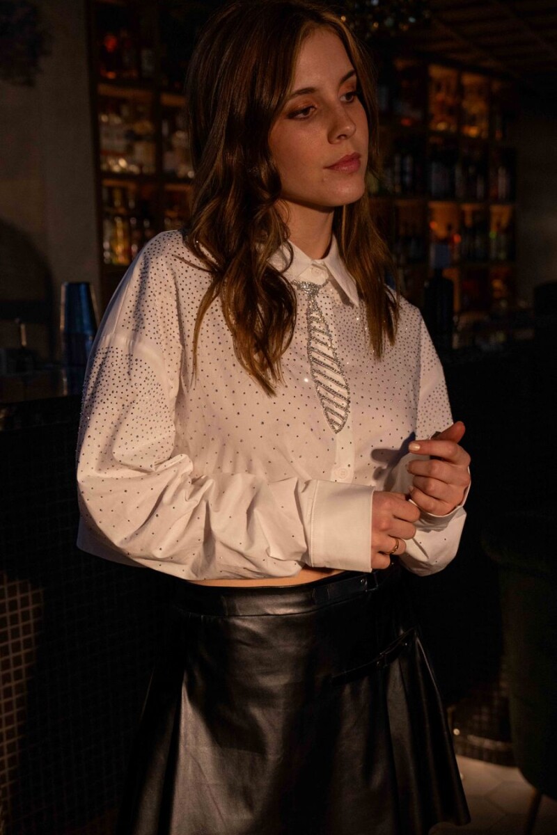 Camisa crop con strass Blanco