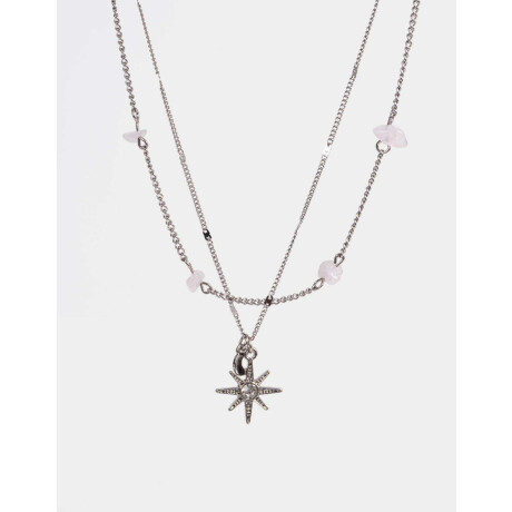 Collar Con Piedra Natural Cuarzo Rosa Plateado