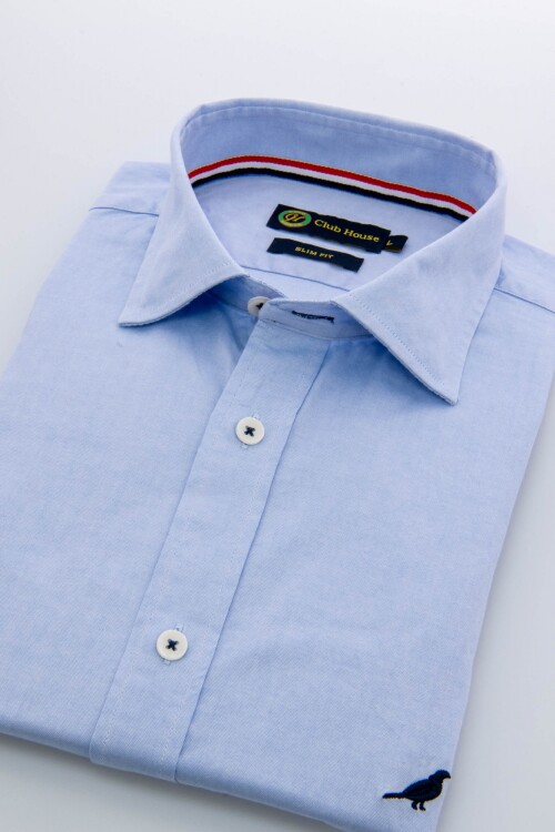 Camisa lisa Slim fit Celeste