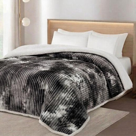 Acolchado 1 Plazas Corderito Sherpa Cotton Flor | Súper abrigado, reversible y suave NEGRO PRINT