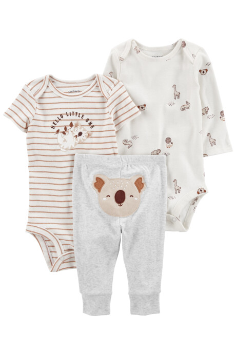 Set tres piezas pantalón y dos bodies de algodón diseño koala Set tres piezas pantalón y dos bodies de algodón diseño koala