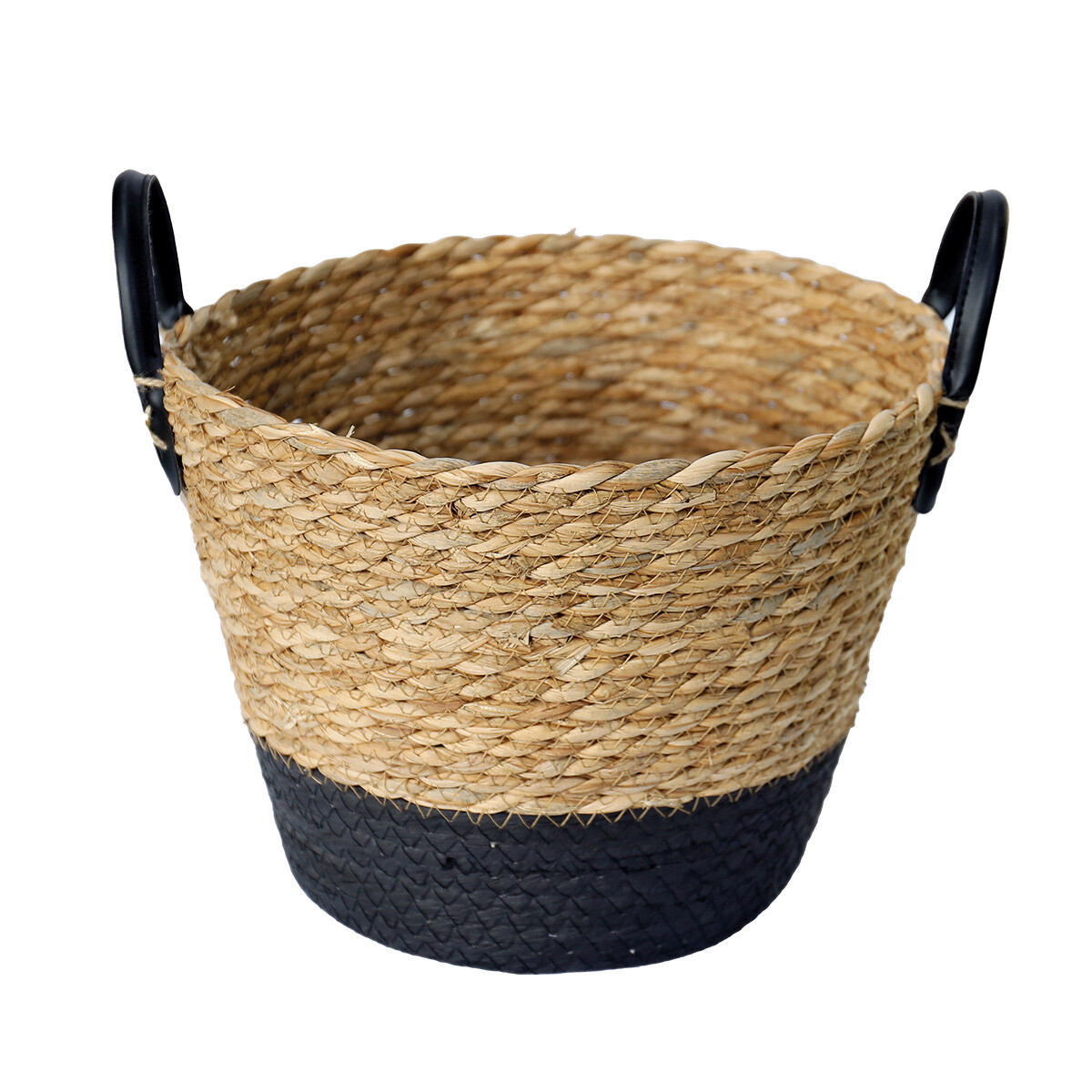 CESTO DE FIBRA NATURAL CON ASA Ø 28X22 CM NEGRO 