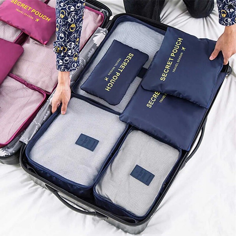 Set 6 bolsas organizadoras equipaje de viaje para valija azul