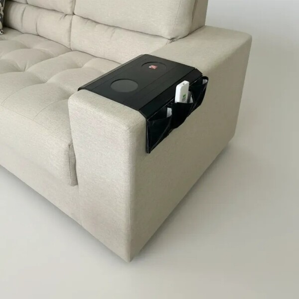 Bandeja para brazo del sofá con posavasos y guardado - Color Negro Bandeja para brazo del sofá con posavasos y guardado - Color Negro