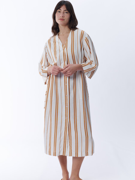 Vestido camisero rayado Blanco Y Camel