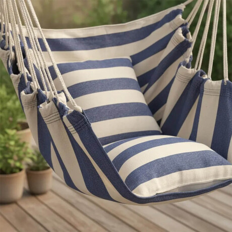 Hamaca Paraguaya Sillón Colgante Colores C/Almohadón Azul-Blanco