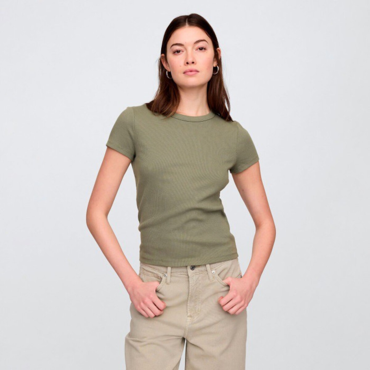 Remera Rib Cuello Redondo Mujer - Mesculen Green 