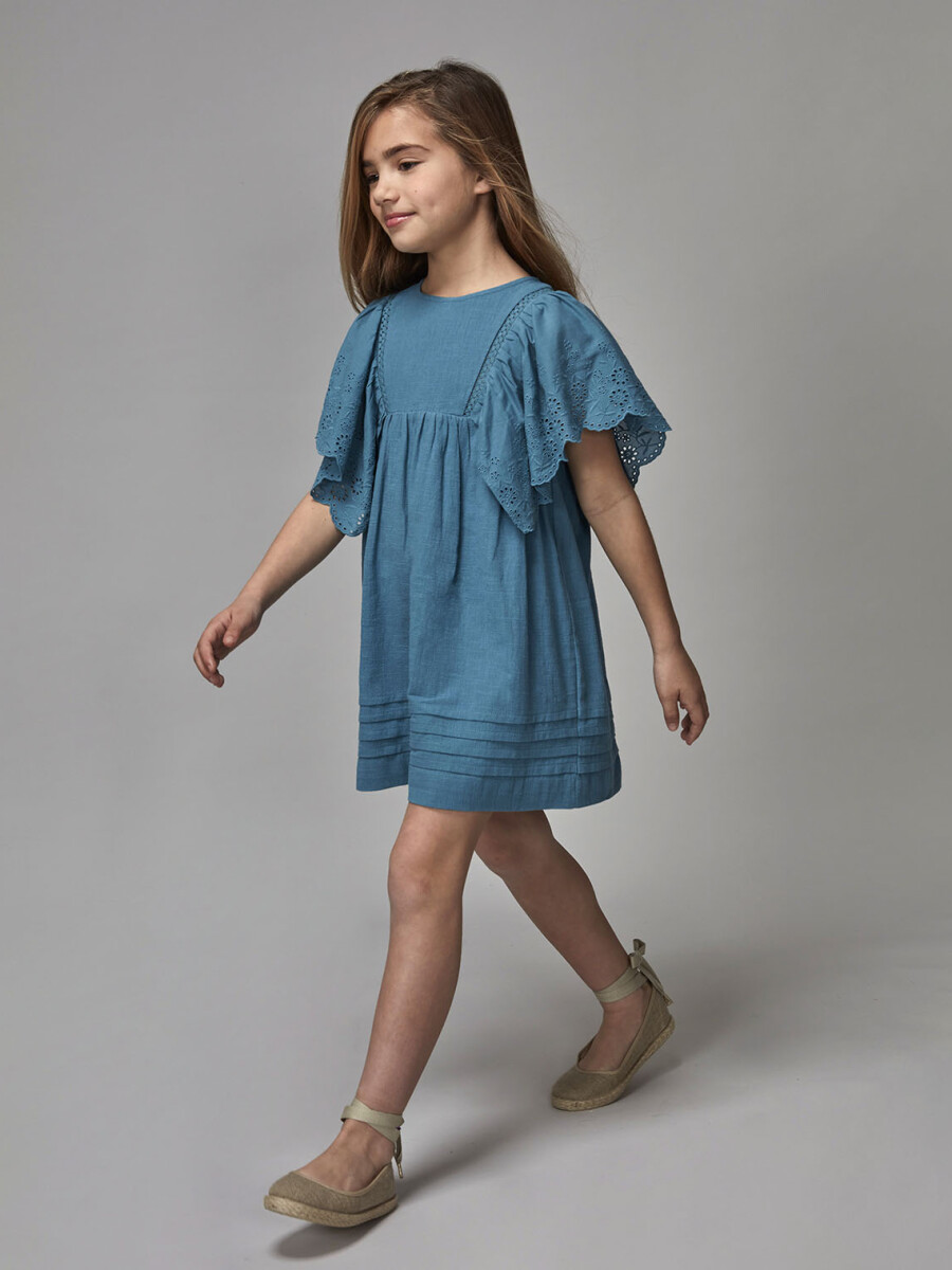 Vestido Manga Troquelada Azul
