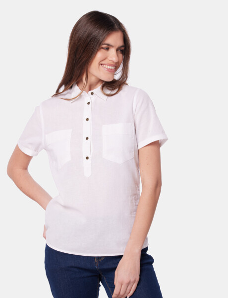 CAMISA DE LINO MEDIO BOTÓN Blanco