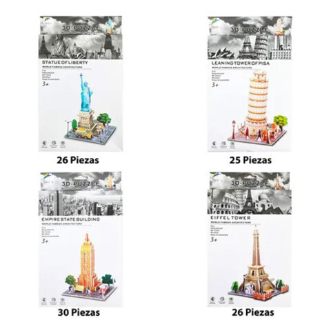 OUTLET Puzzle 3D de cartón varios monumentos 22x15cm Outlet Puzzle 3d De Cartón Varios Monumentos 22x15cm