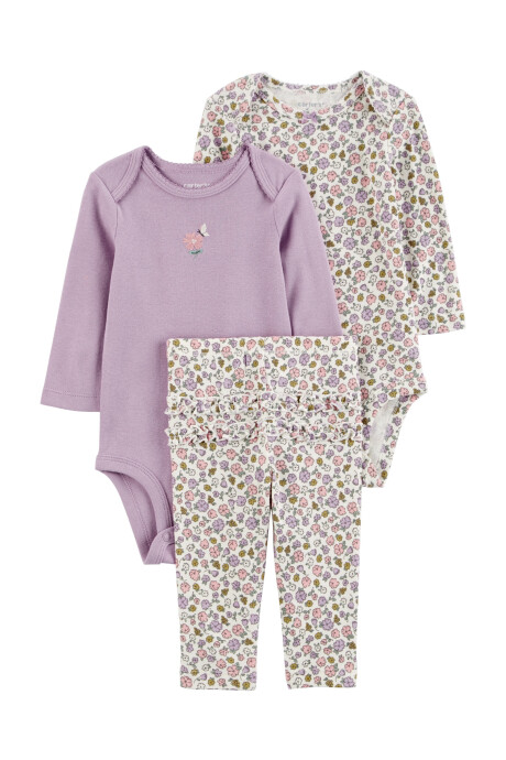 Set tres piezas de algodón, pantalón y dos bodies, diseño floral Sin color