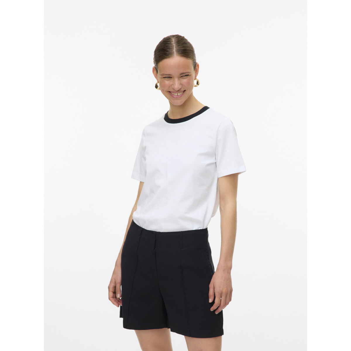 VMPAULINA SS T-SHIRT JRS NOOS - Bright White-Black Necline 