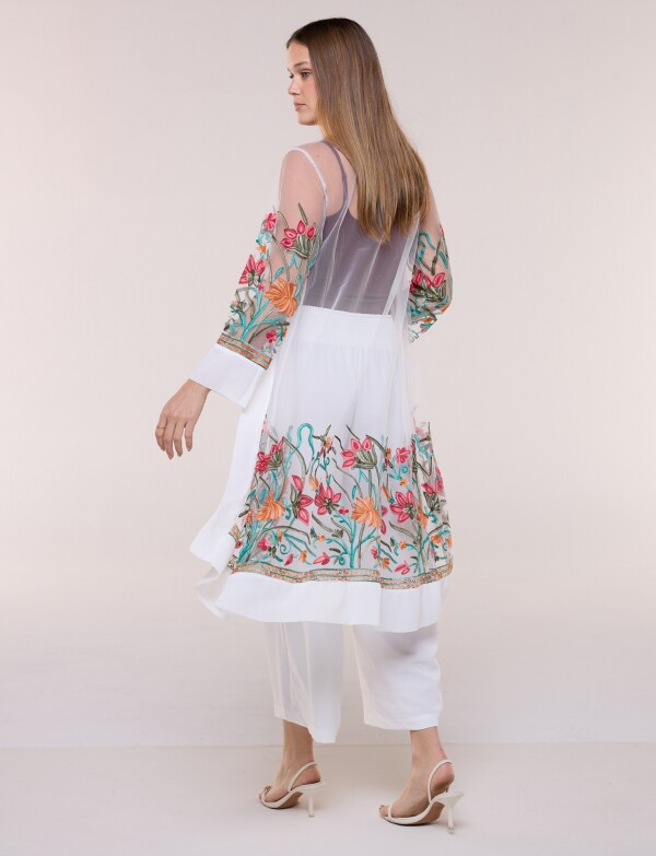 Cardigan Kimono Largo De Tul Bordado BLANCO/MULTI