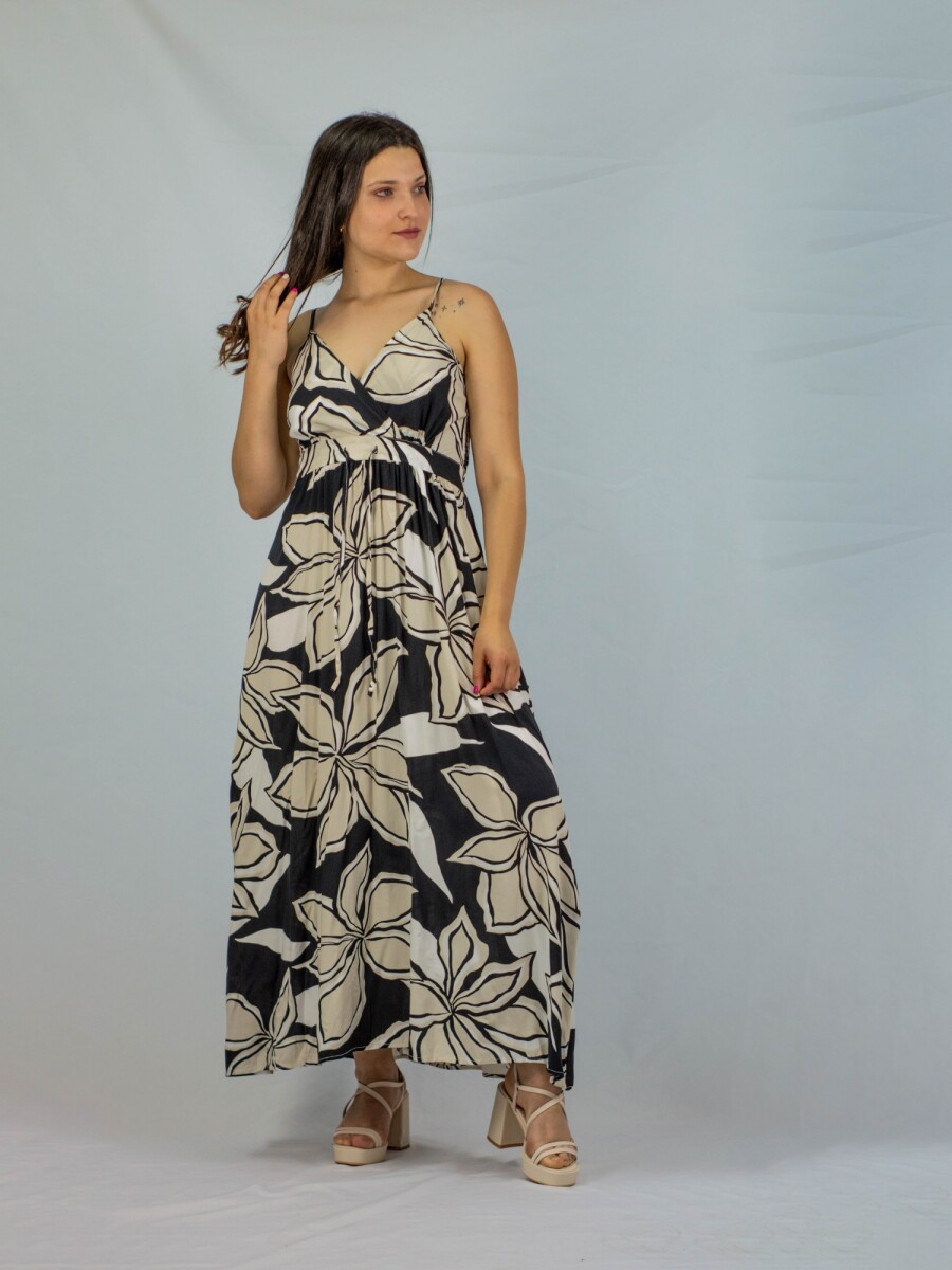 Vestido Ethnic Flowers - Black/beige 
