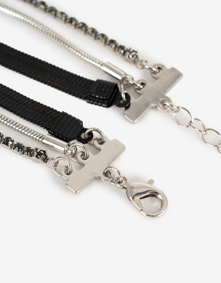 Collares Cortos Color Collares Cortos Black - Plateado Rodio