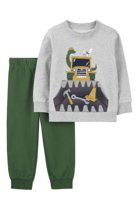 Set dos piezas de algodón, pantalón y remera, estampa constructor. Talles 6-24M Sin color