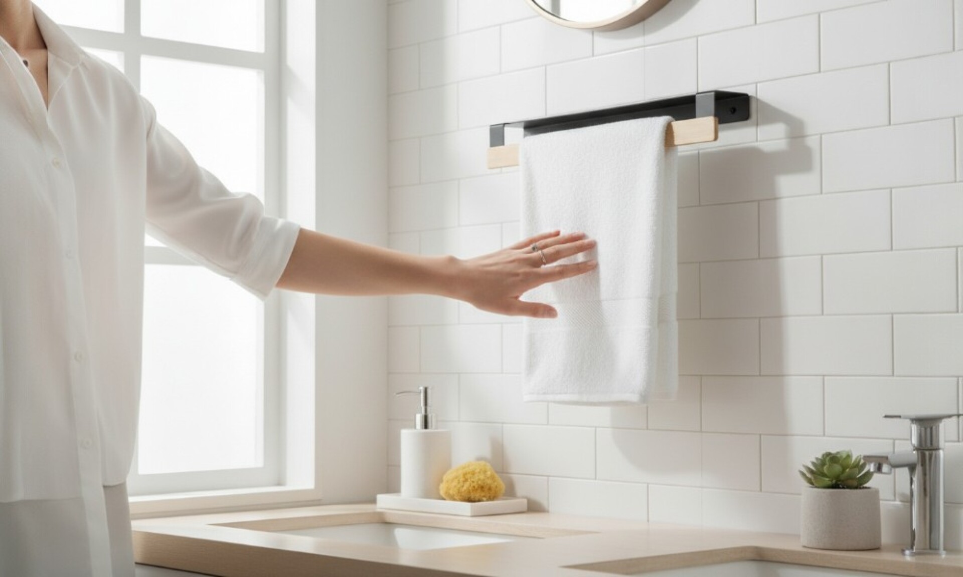 Toallero 4120 Blanco Y Madera 