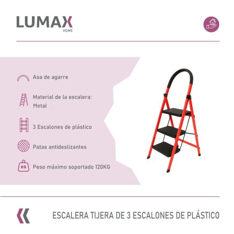 Escalera Tijera 3 Escalones Base Antideslizante Rojo/Negro