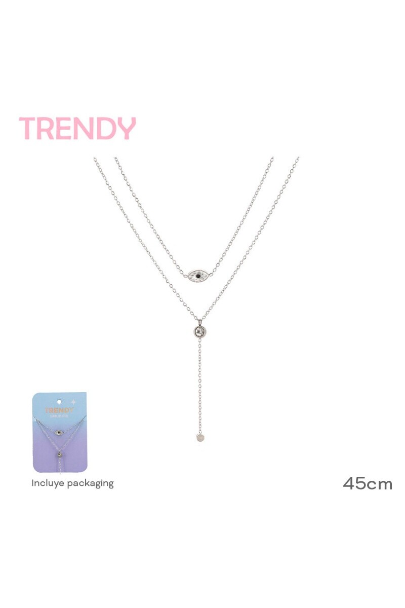 Set collar ojo y circonia Plateado