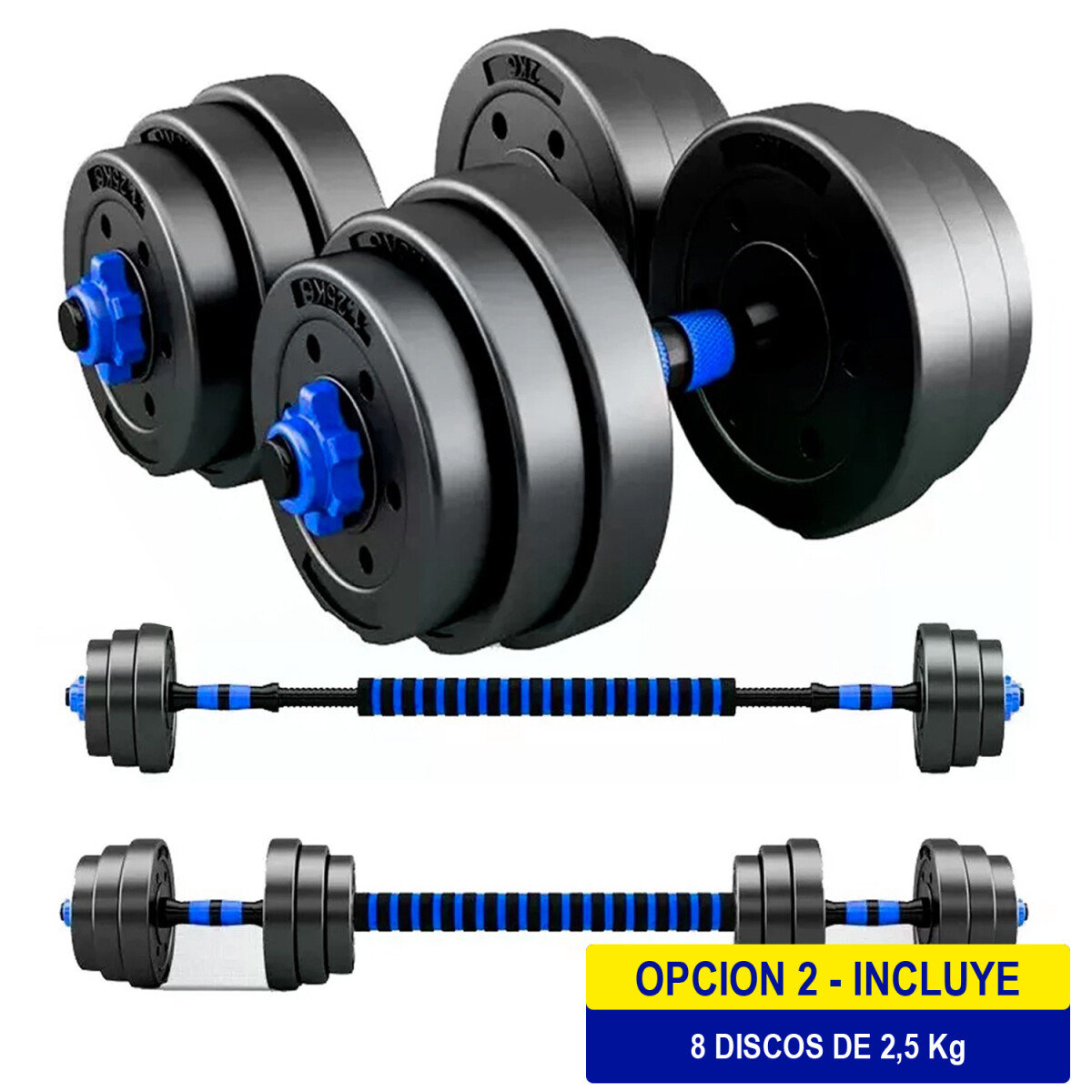 Set 2 Mancuernas + Barra 3en1 + 20kg Disco Pesa PVC - Cmb001235 