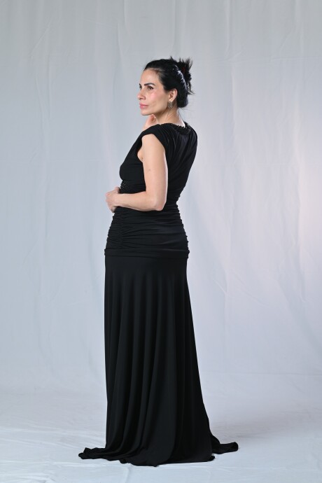 Vestido largo bordado con escote Uma Negro