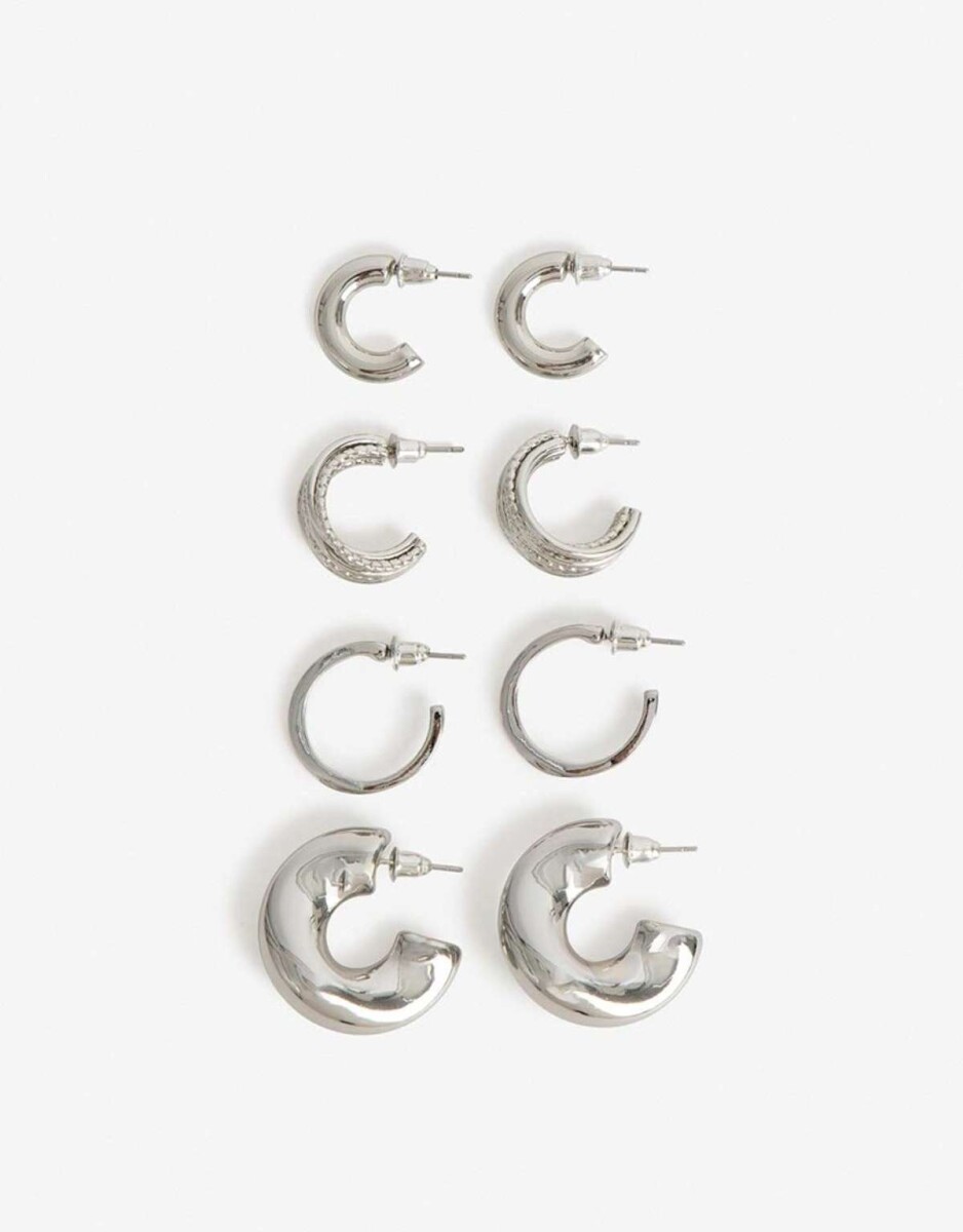 Aros Argolla Set Metal - Plateado Rodio 