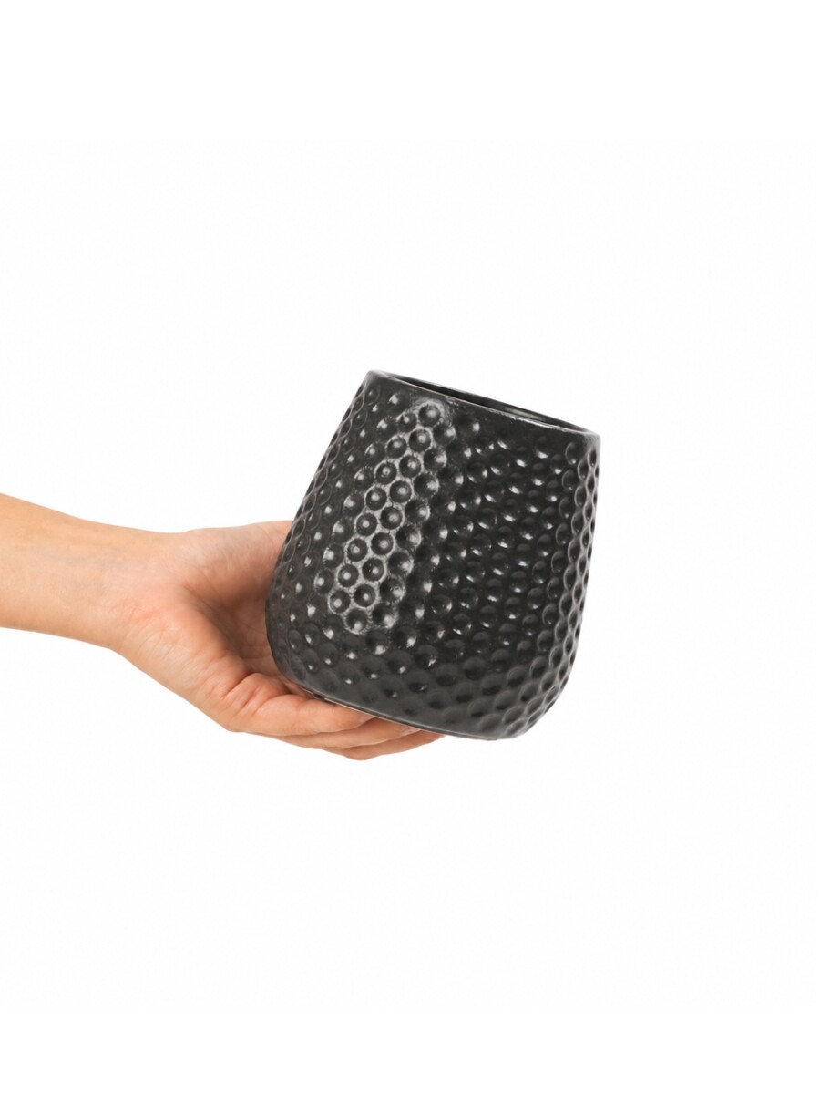 MACETA CERAMICA DOTS NEGRA