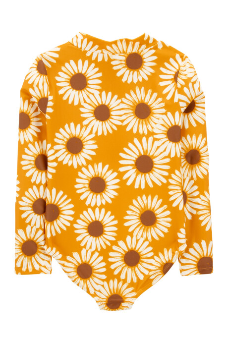 Malla de baño una pieza manga larga con protección UPF 50+ diseño girasoles. Talles 6-8 Sin color
