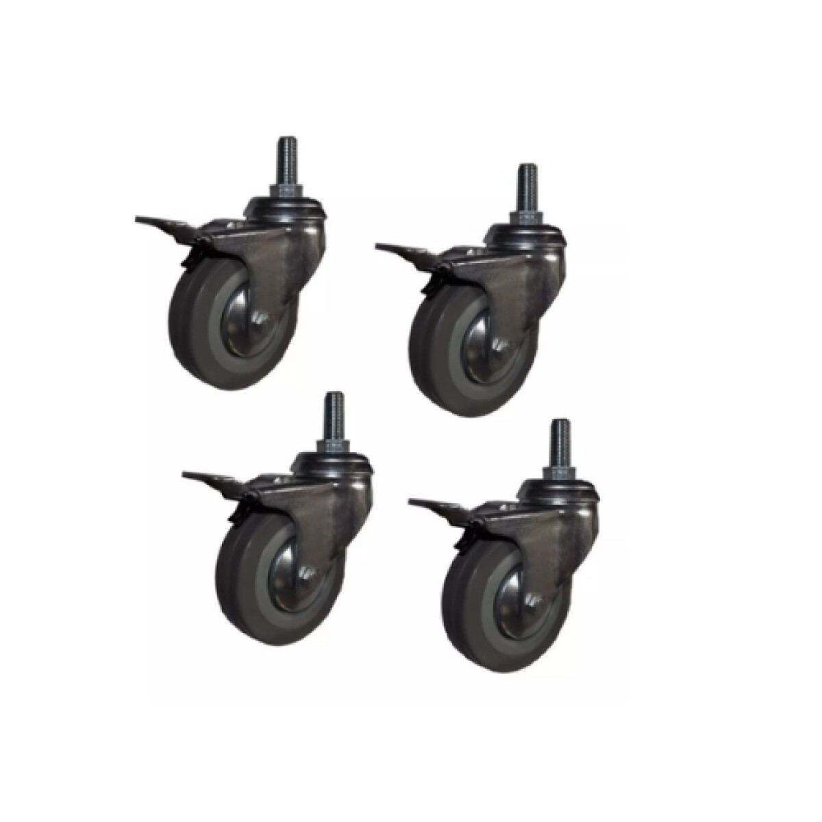 4 Ruedas Giratorias De Goma 75mm Con Freno. Perno Rosca 