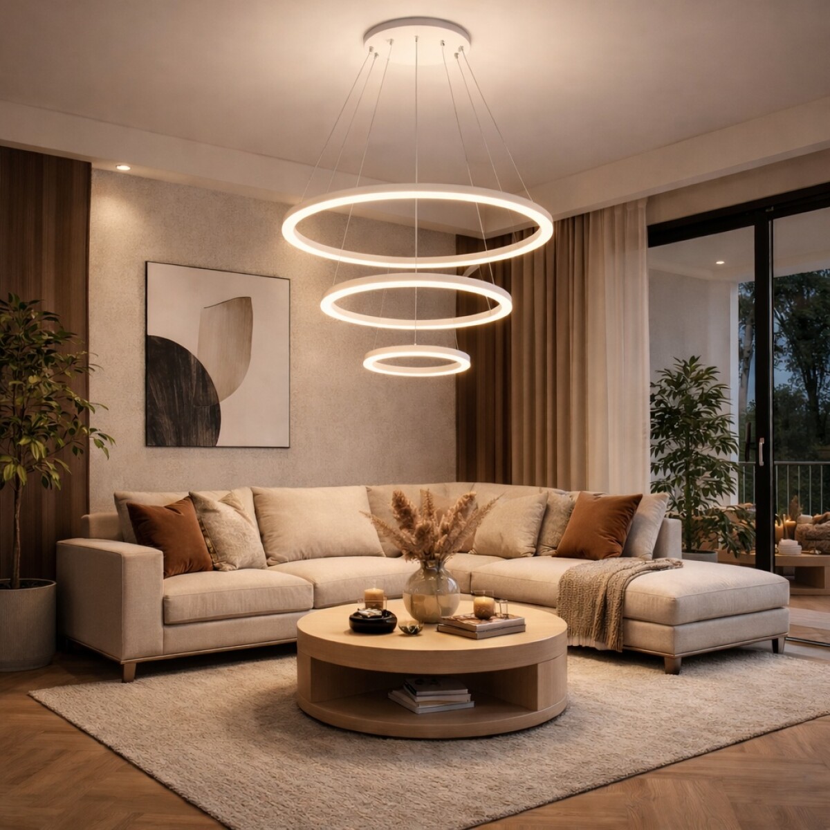 Luminaria led 3 anillos, a control remoto con varias funciones 