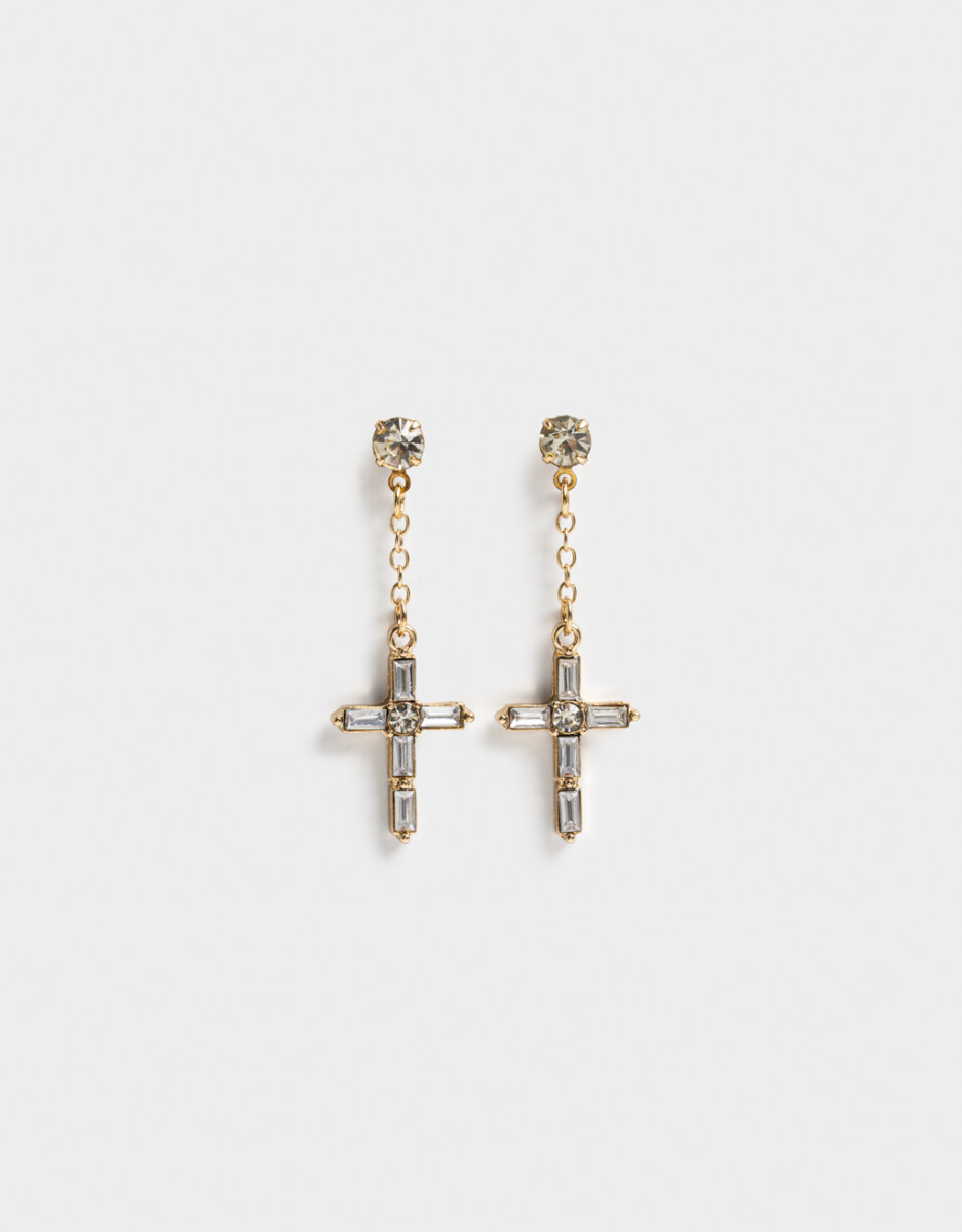 Aros Colgantes Cortos Con Cruz 