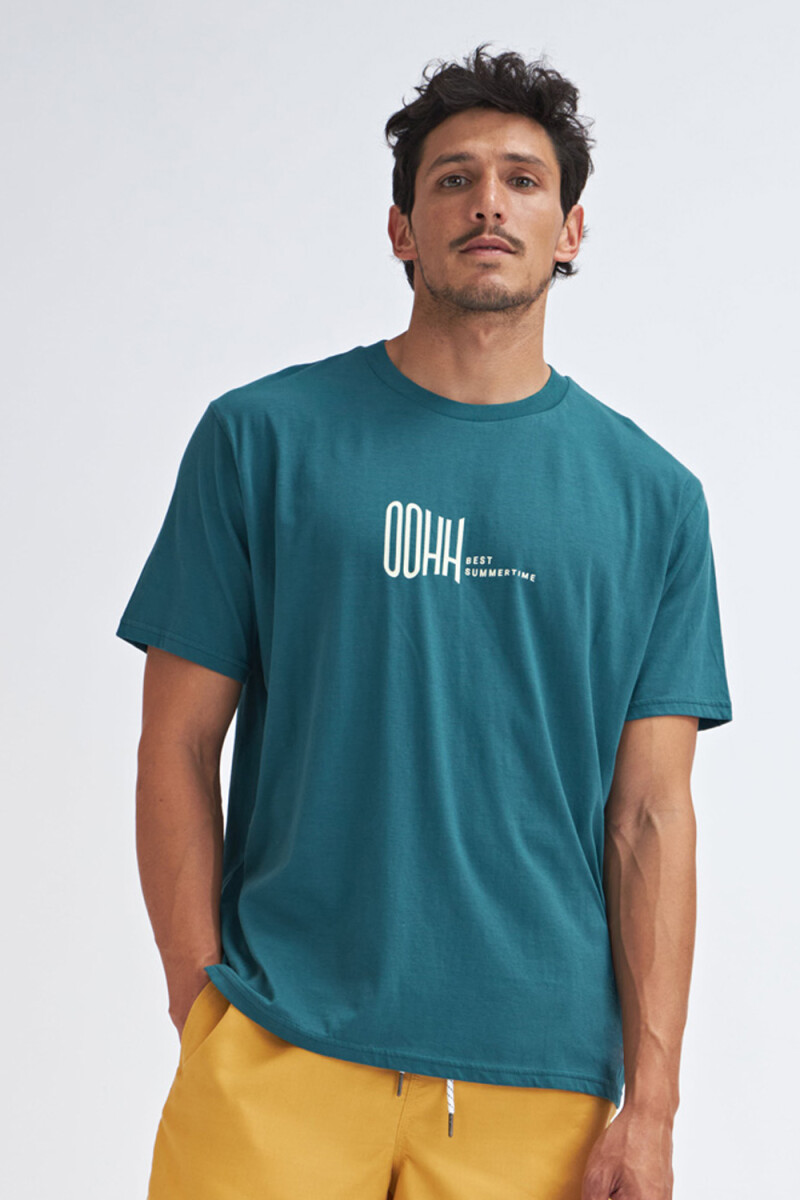 Camiseta manga corta estampada - Ohhh- Verde Petróleo 