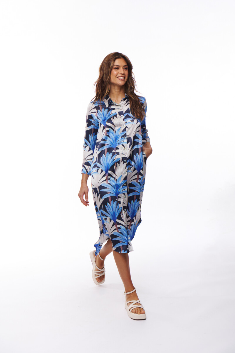 VESTIDO IRINA ESTAMPADO NEGRO Y AZUL