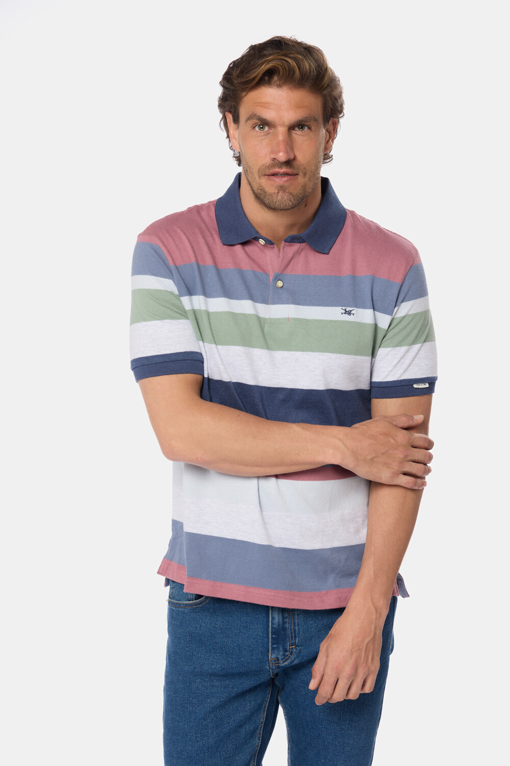 REMERA POLO JERSEY RAYADA Rosado