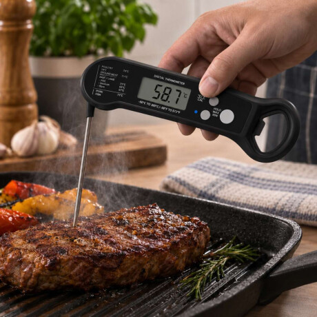 Termómetro digital de cocina magnético y con destapador Negro