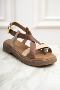 Sandalia Combinada Cuero Marron