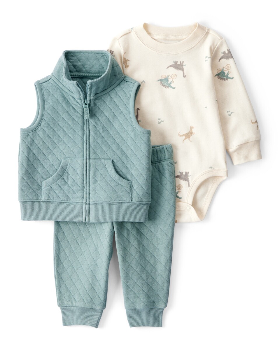 Set tres piezas de algodón, chaleco y pantalón capitoneados más body 