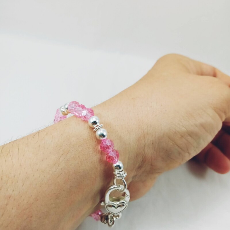 Pulsera plata 925, con cristales swarovski color Rosa