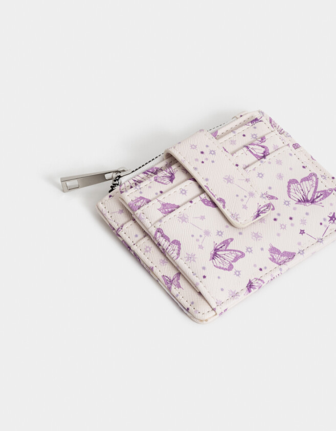 Tarjeteros Estampados Tarjetero Cuerina Con Bolsillos - Blanco Crudo