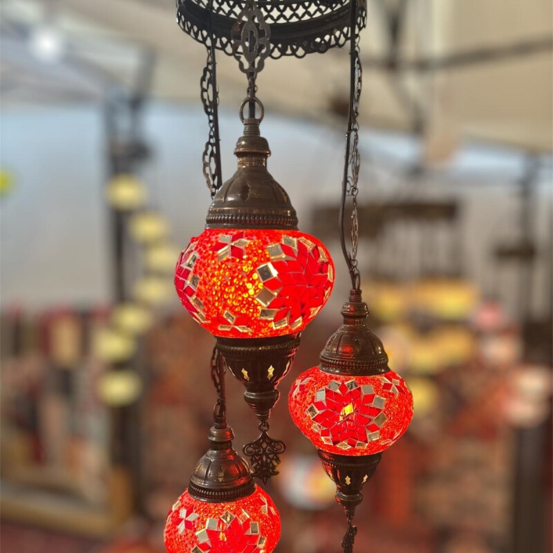 ARAÑA 3 COLGANTES VITRAUX ROJO