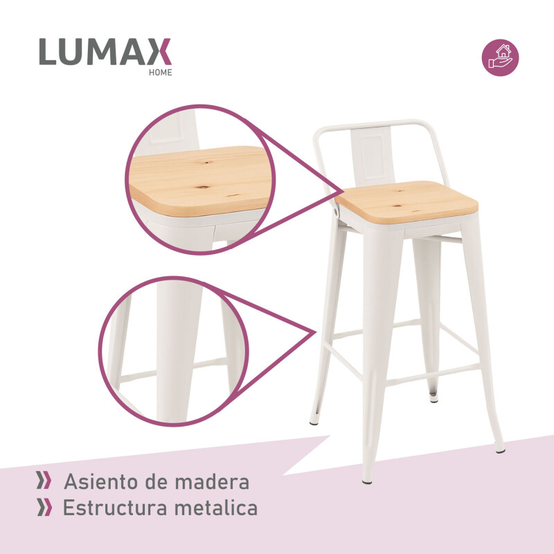 Pack 4 Taburetes Tolix con Respaldo y Asiento de Madera Lumax Blanco