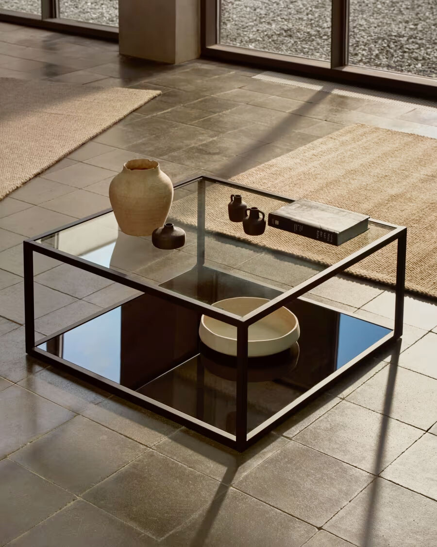 Mesa de centro Blackhill 80 x 80 cm cristal y acero acabado negro